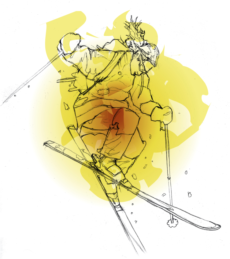 Women Riding an Elk and disappearing into a river in the dead of winter, Blood Winter for Mountain Gazette