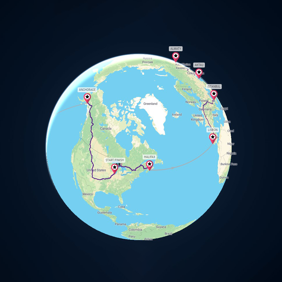 Lael Wilcox Rout on a 3D globe